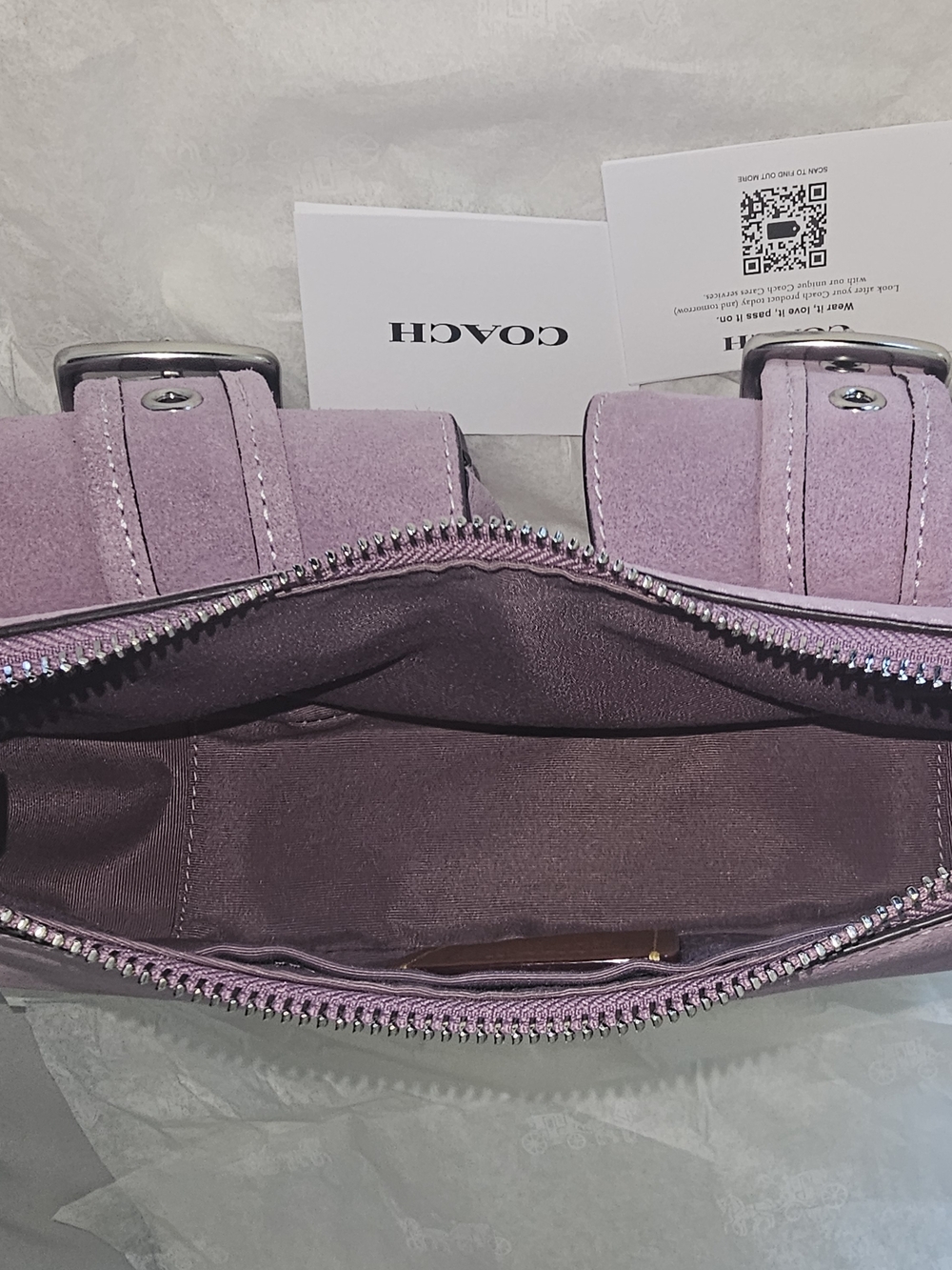 Coach NWT  Violet Suede Double-Pocket Crossbody Bag - Picture 2 of 4